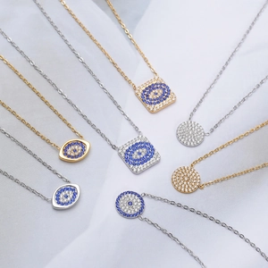 Evil eye pendant necklaces in gold and silver finish with micro-paved cubic zirconia stones