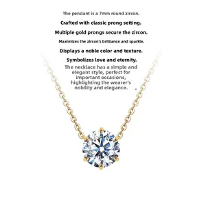 Détail du pendentif en zircone 7mm avec monture à six griffes plaqué or 18 carats