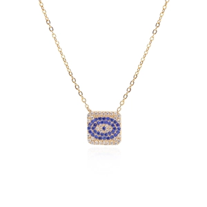 Gold evil eye necklace with square pavé zircon pendant on a minimalist chain