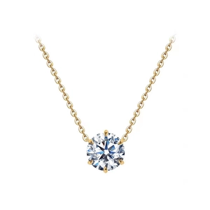 Collier classique en acier titane plaqué or 18K avec pendentif zircon rond à 6 griffes