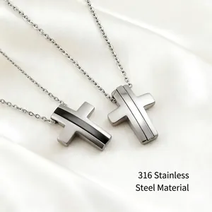 Cross Pendant Necklace 316 Titanium Stainless Steel Industrial Minimalist Religious Jewelry For Men Women