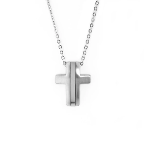 Minimalist brushed metal cross pendant necklace with fine chain for men and women