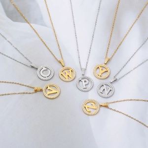 Minimalist circular hollow letter pendant necklaces with micro-set zircon in gold and silver