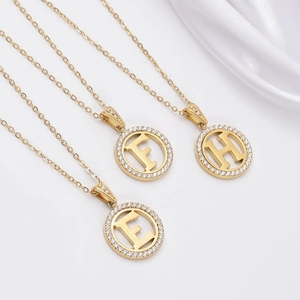 Initial Necklace Stainless Steel Zirconia Round Openwork Letter Pendant Fashion Jewelry For Women Men Commuter