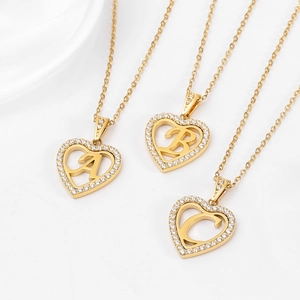 Collier Initiale Coeur Acier Inoxydable Incrustation Zircone Pendentif Lettre Creuse Bijoux Minimalistes Cadeau Femmes Hommes