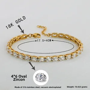Επίχρυσο βραχιόλι τένις 18K από ανοξείδωτο ατσάλι με οβάλ ζιργκόν πέτρες 4x6mm