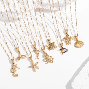 Ocean Animal Pendant Necklace Stainless Steel Zirconia Sea Turtle Starfish Dolphin Shell Summer Vacation Jewelry Women