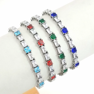 Bracelet De Tennis En Zircon Coloré Acier Inoxydable Coupe Carrée Rectangulaire Zircone Bijoux Hip Hop Pour Hommes Et Femmes