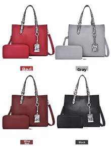 Women's 2-piece set: crocodile embossed tote and snake pattern wallet in four colors