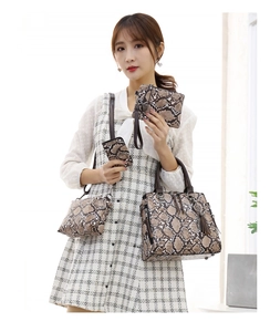 Chic beige snakeskin print four-piece handbag set including tote and crossbody bags