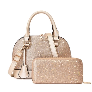 Sequin PU Leather Shell Handbag And Long Wallet Star Glitter Crossbody Shoulder Bag For Women Gold Hardware Fashion