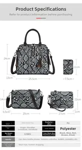 Detailed dimension guide for crocodile pattern PU leather four-piece handbag set