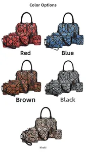 Detail of 4-piece PU leather bag set with snake pattern and tassels in five colors