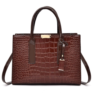 Sac fourre-tout marron foncé effet crocodile avec détails dorés et bandoulière amovible
