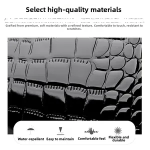 Macro detail of waterproof black crocodile texture patent leather on crossbody bag