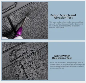Detail of waterproof and scratch-resistant black pebble leather on business briefcase