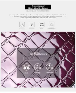Macro detail of purple crocodile embossed leather featuring waterproof and wear-resistant texture