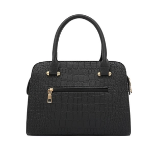 Classic black crocodile pattern handbag with gold hardware for middle-aged women
