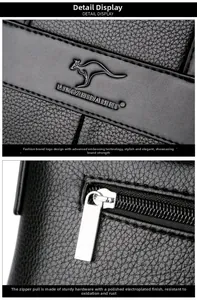 Macro detail of black lychee leather texture and metallic zipper on business briefcase