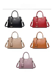 Detaillierte Farbauswahl mit Handtaschen in Schwarz, Rot, Khaki, Gelb und Violett Leder