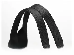 Macro shot of durable black nylon webbed handles with reinforced stitching on a tote bag