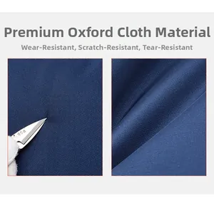 Detail showing abrasion-resistant dark blue oxford fabric texture and anti-scratch surface
