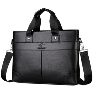 Men Business Briefcase PU Leather Lychee Pattern Waterproof Office Work Laptop Handbag Crossbody Shoulder Bag