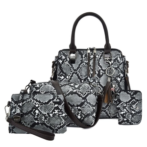 Women Bag PU Leather Snake Pattern Python Print Handbag Crossbody Pouch Wallet Fashion Casual Tassel Accessory