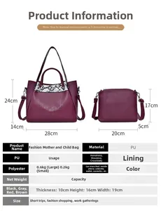 Detail view of purple crocodile pattern bucket bag with interior storage specifications