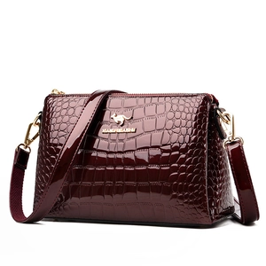 Women Crossbody Bag Patent PU Leather Crocodile Embossed Shoulder Handbag Multi Compartment Gold Hardware Elegant