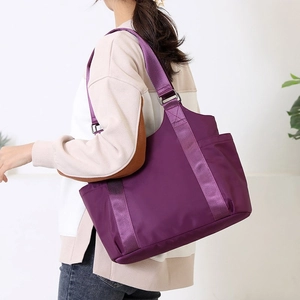 Deep purple Oxford fabric tote bag with adjustable wide strap and large capacity