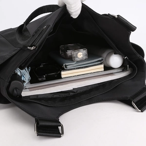 Large capacity black oxford tote bag with multi-layer interior storage for daily essentials