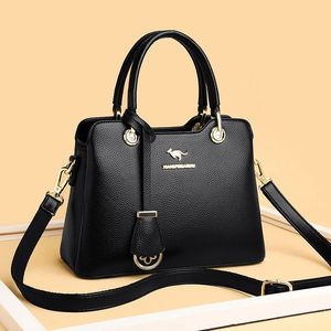 Elegante schwarze Handtasche aus Leder mit goldener Hardware und Känguru-Logo
