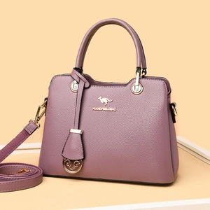 Modische lila Damen-Handtasche aus Leder mit Litschimuster, Goldbeschlägen und Schultergurt