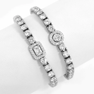 Elegant stainless steel tennis bracelets with emerald and round cut cubic zirconia stones