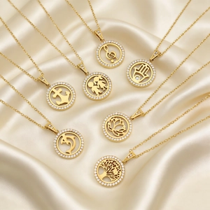 Collana Con Pendente Rotondo Svuotato Vintage Per Donna In Acciaio Al Titanio Zirconia Mano Di Fatima Albero Della Vita