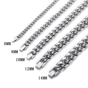 Comparaison de cinq chaînes cubaines argentées de 6mm à 14mm avec fermoirs carrés