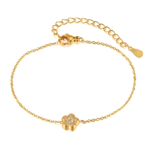 Elegante bracciale a fiore dorato con pietre di zircone e catena regolabile da donna