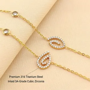 18K gold plated stainless steel bracelet with teardrop charms and 3A grade zircon stones