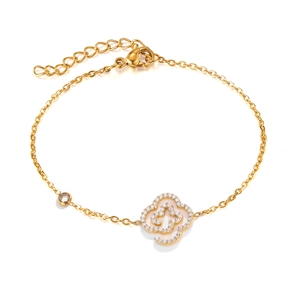 Stainless Steel Bracelet With Cubic Zirconia 18K Gold Plated Heart Clover Geometric Minimalist Jewelry Gift For Women