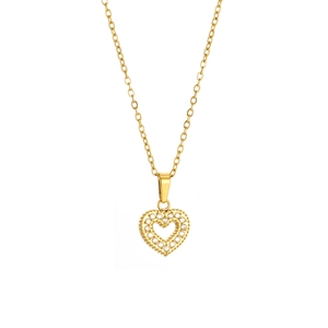 Elegant gold heart pendant necklace with shimmering zircon accents and fine O-chain