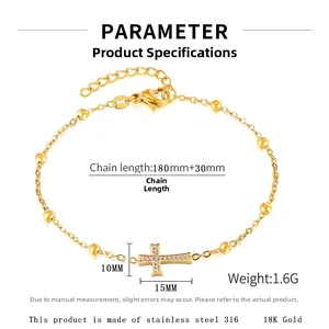 Spécifications détaillées du bracelet croix plaqué or 18 carats avec pendentif zircon