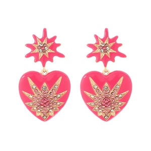 Boucles d'oreilles cœur en émail rose avec strass dégradés et clou étoile style Y2K