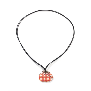 Pumpkin Pendant Necklace With Zinc Alloy Enamel Plaid Pattern And Black Wax Rope Halloween Autumn Jewelry Women