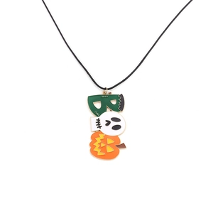 Collier avec pendentif BOO d'Halloween, icônes de fantôme et citrouille, cordon noir