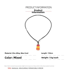Detail view of colorful pumpkin pendant necklace with zinc alloy specs and size info