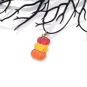 Minimalist vintage gradient pumpkin pendant necklace with stackable design and black cord