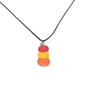 Minimalist gradient pumpkin pendant necklace with vintage triple-stacked design for Halloween