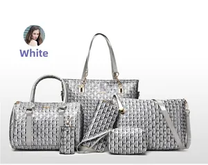 Detailed set of 6 fashion bags featuring geometric diamond texture and gold hardware