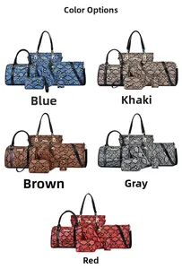 Detailed set of 6 snake-patterned synthetic leather handbags in five various colors